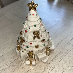 Lenox Christmas Tree Music Box Holiday Porcelain with 24K Gold Accents RARE
